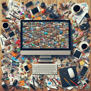 Colorful and Cluttered Desktop Scene - Chaotic Workspace Imagery