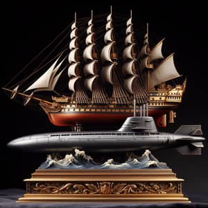 Ship and Submarine Trophy Sculpture - Nautical Battlefield Artwork