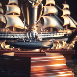 Warship and Submarine Trophy | Intricately Carved Wooden Stand
