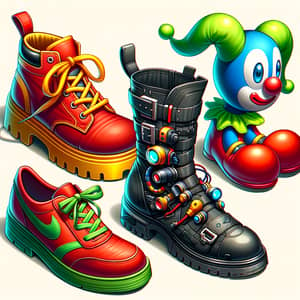 Cartoon Character Shoes: Red, Black Boots & Clown Shoes