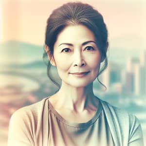 Tranquil Asian Woman Portrait - Warm & Cozy City Background