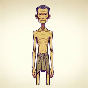 Cartoon of Emaciated East Asian Man | Powerful Frailty Depicted