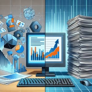 Efficient Software vs Document Pile: Productivity Illustration
