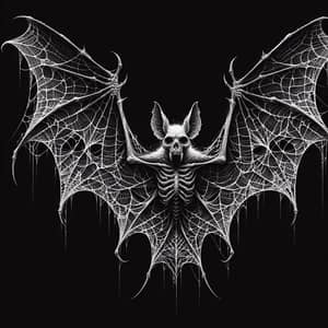 Horror-Style Black and White Bat with Spider Web Wings