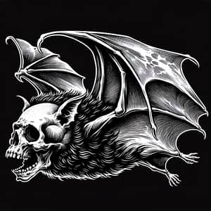 Creepy Black and White Flying Bat | Horror Style Image