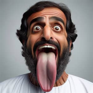 Surprised Middle-Eastern Man with Extraordinary Long Tongue