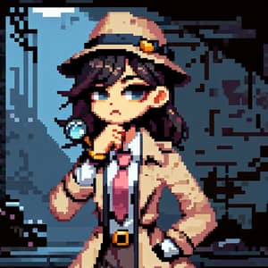 Diverse Female Detective Sprite in Pixel Art | Sharp Mind & Quick Wit