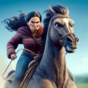 Fierce Hispanic Woman Riding Majestic Horse