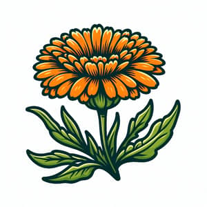 Bright Orange Marigold Flower Clipart | Floral Illustration
