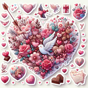 Heart-Shaped Valentine's Day Sticker with Whimsical Hearts and Cupid's Arrows