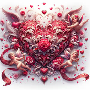 Romantic Valentine's Day Heart Ornament on White Background