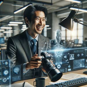 Innovative East Asian Businessman Embracing AI Technology | Business Management