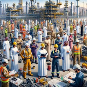 Diverse Roles at Omani Oil & Gas Facility: Safety-Clad Employees at Work