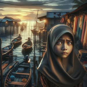 Beautiful Malay Girl in Fisherman Village - Sad Expression
