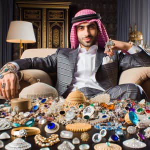 Luxurious Middle-Eastern Man Surrounded by Jewels