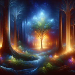 Mystical Forest with Glowing Tree - Capturing Nature's Beauty