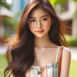 Stylish Asian Girl in Trendy Glasses | Outdoor Beauty