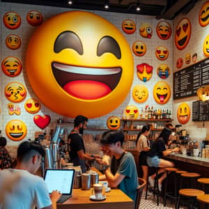 Lively Emoji Cafe: Radiant Smiles & Cheerful Conversations