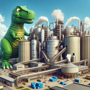 Gigantic Cartoon Rex Hugging Beer Factory