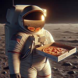 Realistic Astronaut on Moon with Hot Pizza | Lunar Landscape Scene