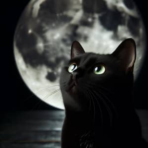 Black Cat Gazing at Moon