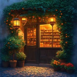 Quaint and Cozy Small Storefront at Dusk with Warm Illumination