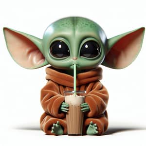 Adorable Green Extraterrestrial Creature Drinking from Straw