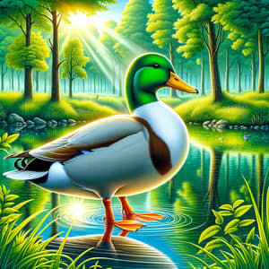Majestic Duck in Tranquil Pond with Stunning Nature Background