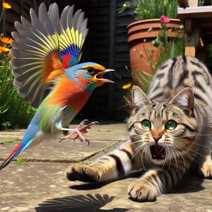Intense Bird vs Cat Encounter Outdoors | Garden Standoff Scene