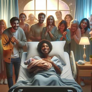 Joyful Birth Moment in a Cozy Hospital Room