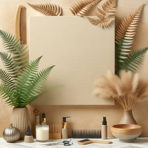 Beige Hair Salon Background with Fern Plants