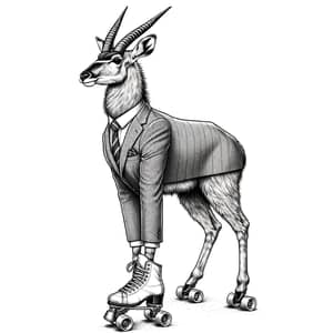 Antelope in Tailored Suit & Roller Skates Line Art