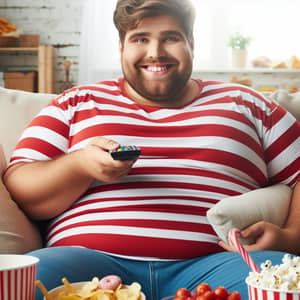 The Fattest Man in the World: Overweight Man on Couch with Snacks
