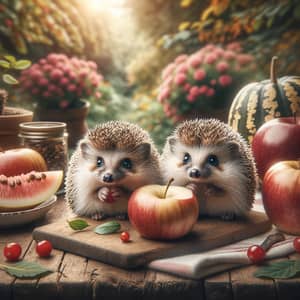 Adorable Hedgehogs in a Serene Garden Setting