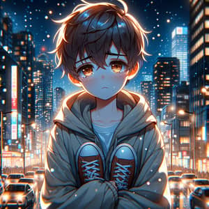 Upset Lonely Boy in Night City | Anime Sketch
