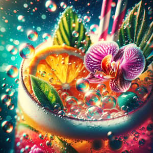 Tropical Mixology: Vibrant Cocktail Drink with Garnish and Bubbles