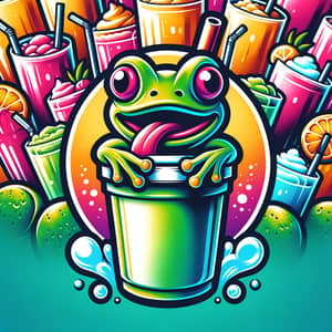 Vibrant Frozen Cocktail Logo - Fun Frogs & Colorful Drinks