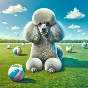 Silver Poodle with Luxury Pet Trim - Playful Outdoor Setting