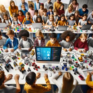 Diverse Kids Learning AI, Robotics & Coding | Engaging Educational Scene