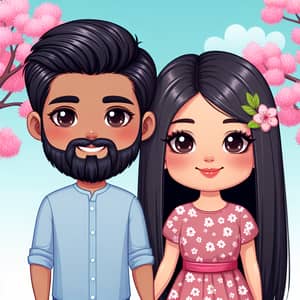 Charming Diverse Couple Drawing under Cherry Blossom Tree