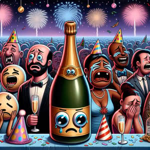 Sad New Year Art: Humorous Scene with Anthropomorphic Characters