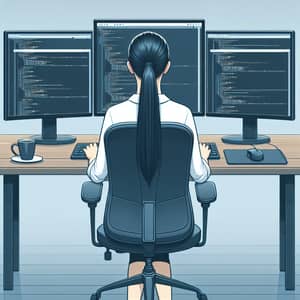 Professional Asian Woman Java Programmer in Concentrated Workspace