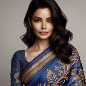 Elegant South Asian Woman in Royal Blue Sari | Beauty Queen Vibes