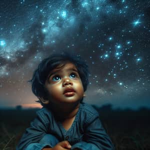 Child Gazing at Starry Sky - Wonder of the Night