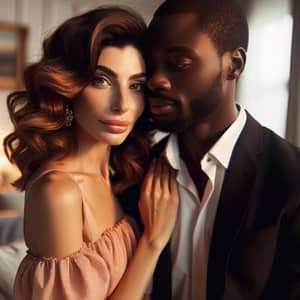 Romantic Middle-Eastern Woman & Black Man Embrace