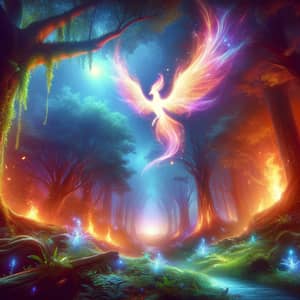 Mystical Forest with Glowing Magical Creature - Fantasy Scene