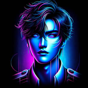Male Pop Idol with Korean-Inspired Features in Vibrant Neon Colors