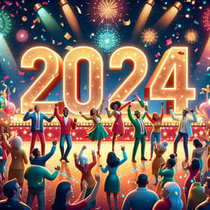2024 New Year Celebration with People Cheering - Festive Scene