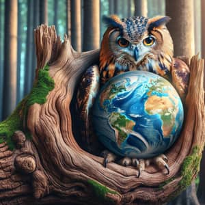 Whimsical Earth Globe in Owl's Body - Natural World Wisdom