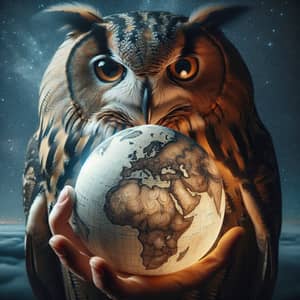 Intricately Detailed Globe Being Pushed Into Majestic Owl